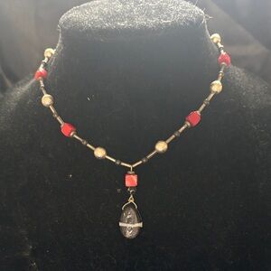 Handcrafted Red Bead Pendant Necklace - Women Jewelry
